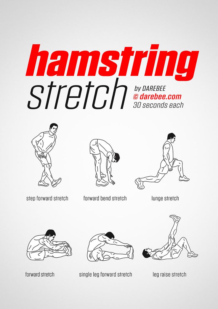 the instructions for hamstring stretch are shown in red and black on a white background