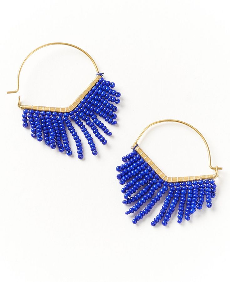 in stock Trendy Blue Earrings With Dangling Beads, Chic Blue Jewelry For Summer, Chic Blue Summer Jewelry, Elegant Blue Hoop Earrings For Summer, Blue Dangling Beads Earrings For Festive Occasions, Festive Blue Earrings With Dangling Beads, Boho Chic Design, Bead Fringe, Chevron Design