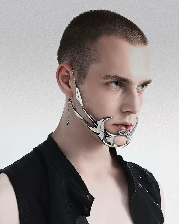 CyberPunk Mask ’Shibara’ - TECHWEAR STORM™ Jaw Jewelry, Jaw Accessory, Alien Face, Metal Mask, Face Jewellery, Open Bangle, Lip Ring, Masquerade Mask, Mask Party