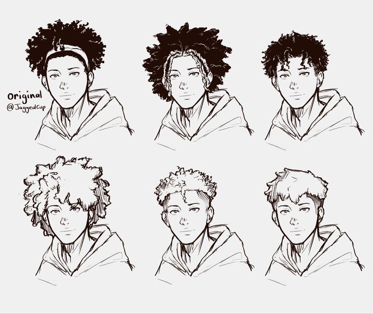 some drawings of people with curly hair and one is wearing a hoodie, the other has