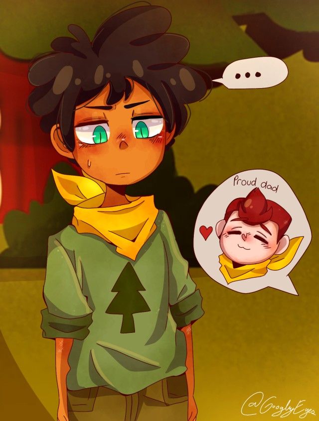 an anime character with green eyes and a yellow scarf around his neck is talking to another character