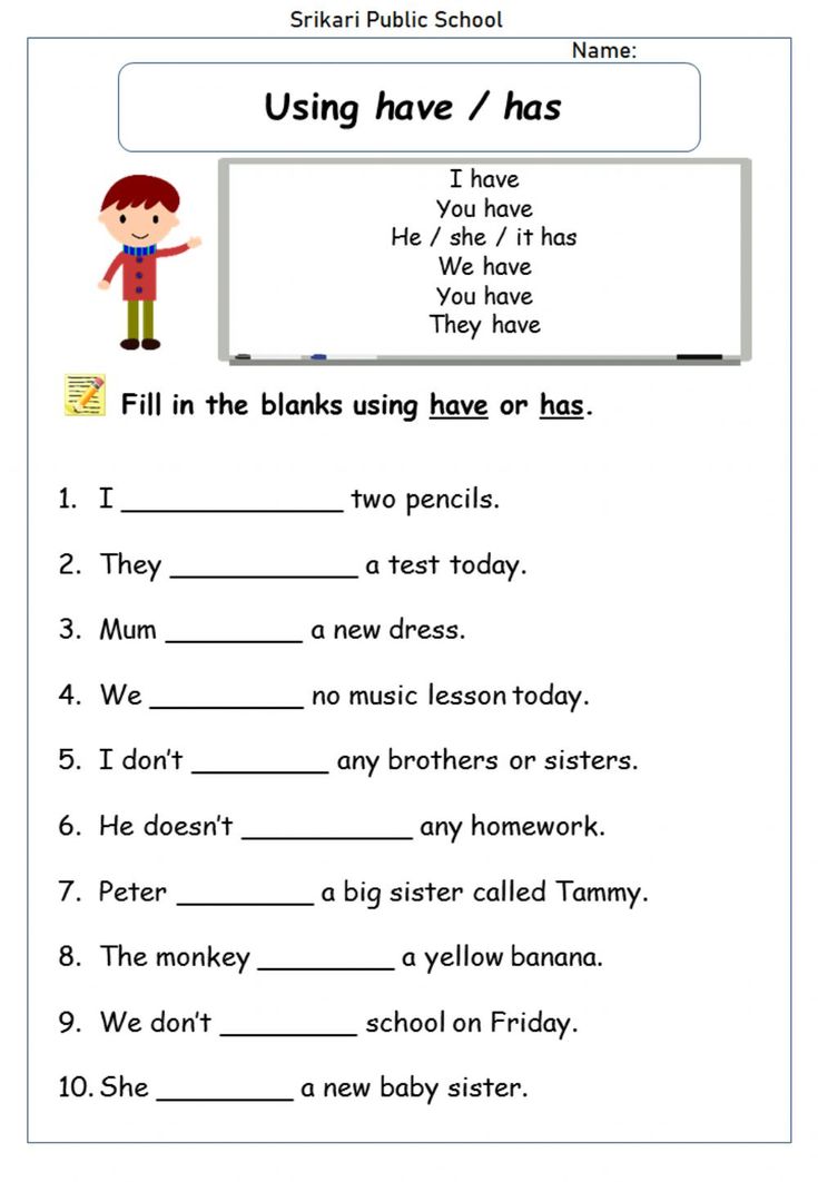 a worksheet for reading the words using have / has