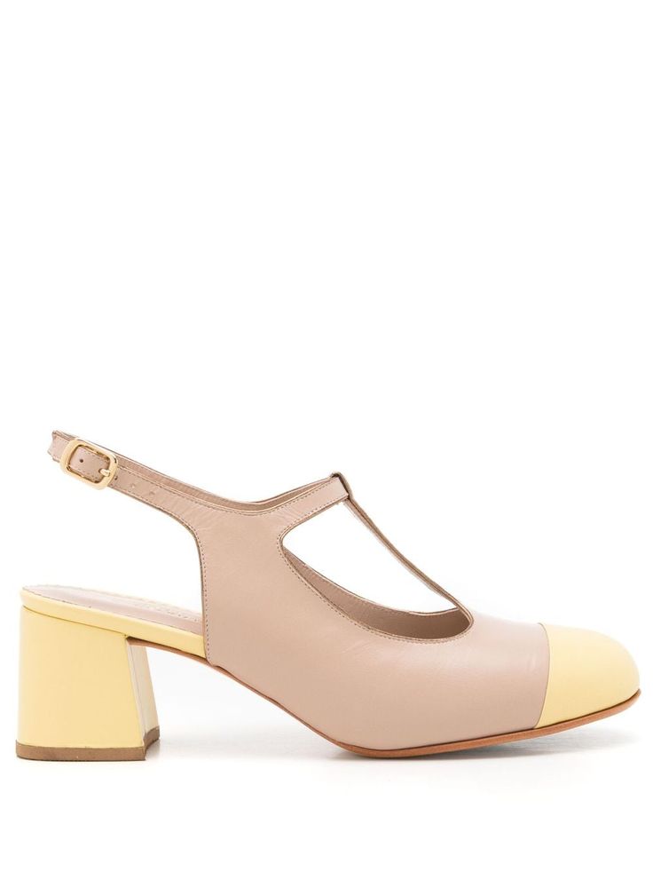 beige/butter yellow leather branded leather insole round toe buckle-fastening ankle strap 45mm mid block heel Shoes With Heels, Butter Yellow, Yellow Leather, Doll Shoes, Leather Pumps, Pump Shoes, Block Heels, Ankle Strap, Buckle