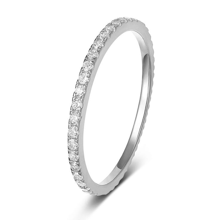 Ringsmaker Trendy 2mm 925 Sterling Silver Ring Women Cubic Zirconia Stackable Eternity Ring Formal Stackable Crystal Ring, Stackable Crystal Ring For Formal Occasions, Stackable Cubic Zirconia Half Eternity Rings, Classic Vvs Clarity Eternity Band, Stackable Brilliant Cut Round Band Rings, Minimalist Eternity Band For Formal Occasions, Half Eternity Sterling Silver Stackable Rings, Sterling Silver Stackable Rings With Half Eternity Detail, Cubic Zirconia Stackable Rings With Diamond Accents