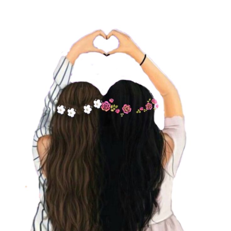 two women making a heart shape with their hands and flowers in front of the back of them