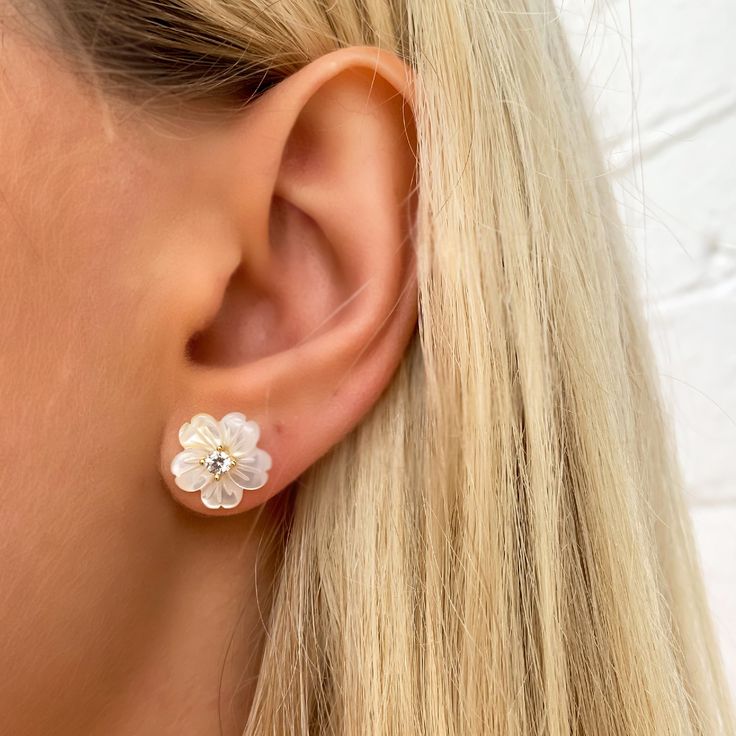 Alexandra Marks | White Pearl Flower Stud Earrings White Classic Flower Earrings For Pierced Ears, Classic White Flower Earrings For Pierced Ears, White Classic Flower Earrings For Anniversary, Classic White Flower Earrings For Anniversary, Classic White Round Flower Earrings, White Classic Flower Earrings, Classic White Flower Earrings, Elegant Round Hypoallergenic Flower Earrings, Elegant Hypoallergenic Round Flower Earrings