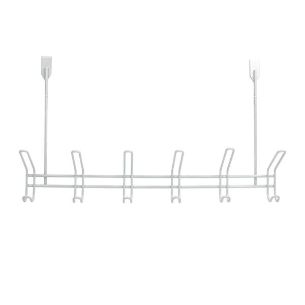 a white rack with five hooks and two lights