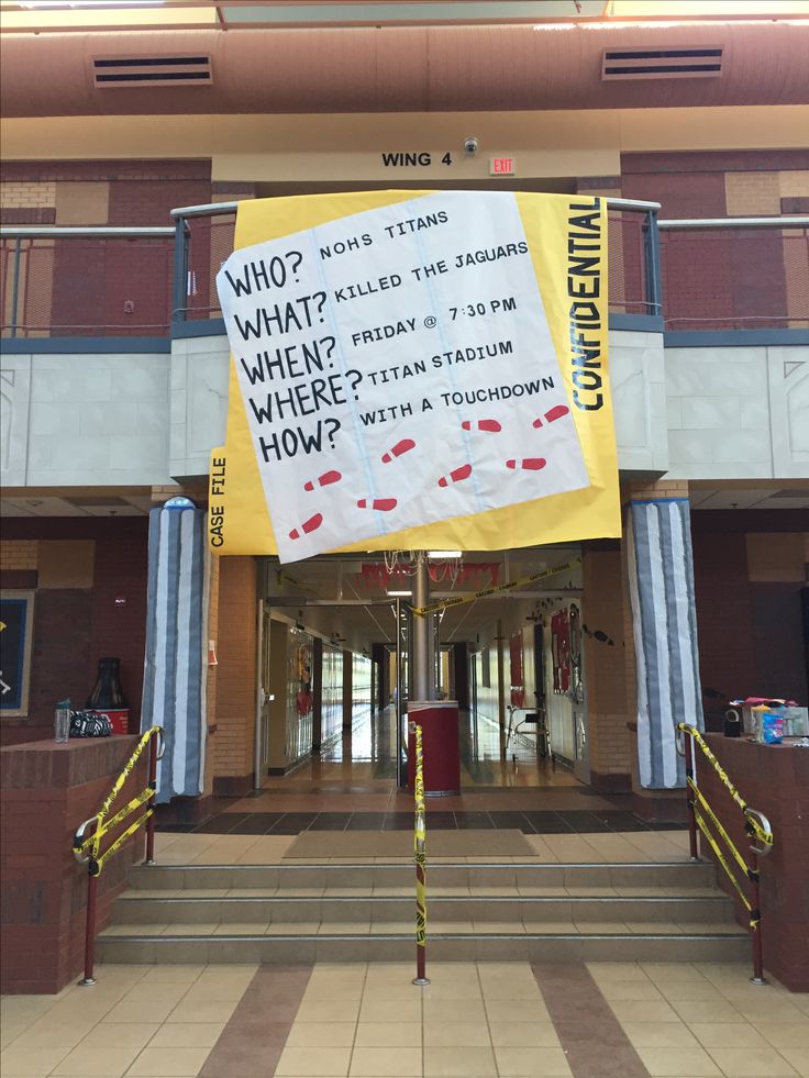 a large yellow banner hanging from the side of a building with writing on it that reads who? what? when?