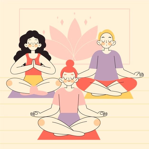 three women are sitting in the lotus position