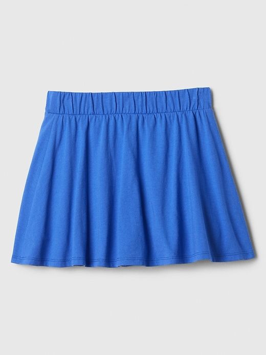 Kids Jersey Skort Casual Blue Pull-on Shorts, Casual Blue Pajama Shorts With Elastic Waistband, Basic Elastic Waistband Shorts For Summer, Basic Summer Shorts With Elastic Waistband, Summer Pajama Shorts With Ribbed Waistband, Casual Elastic Shorts For Loungewear, Casual Relaxed Fit Skort With Short Inseam, Stretch Summer Shorts With Ribbed Waistband, Blue Shorts With Waistband For Summer