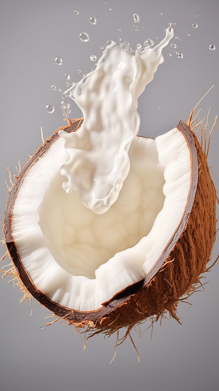 a coconut with milk splashing out of it