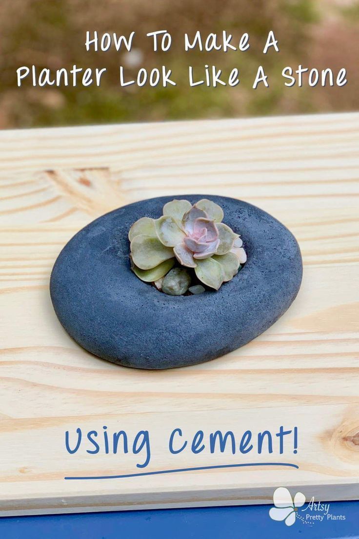 a rock with a succulent plant sitting on it that says, how to make a planter look like stone using cement