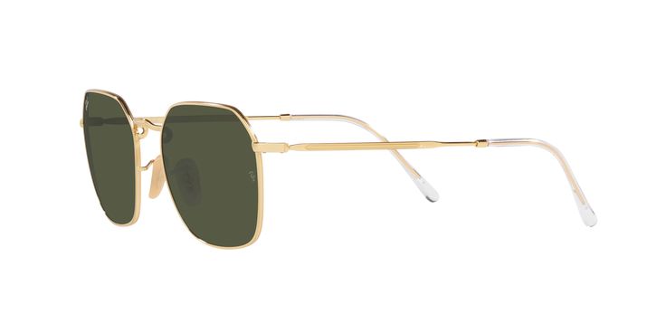 Ray-Ban Jim sunglasses are a unique and stylish choice for those seeking to make a statement. The irregular shape of the metal frame adds a touch of avant-garde design, while the polished gold finish gives it a luxurious feel. The green lenses add a pop of color that is sure to turn heads. These shades are not only fashionable but also provide excellent protection against the sun's harmful rays. Available with prescription lenses. Gold Square Frame Metal Sunglasses, Gold Metal Sunglasses With Gradient Lenses, Modern Gold Sunglasses With Uv Protection, Trendy Gold Metal Sunglasses, Gold Aviator Sunglasses With Gradient Square Frame, Gold Aviator Sunglasses With Tinted Square Frame, Gold Aviator Sunglasses With Gradient Lenses, Gold Polarized Square Frame Sunglasses, Modern Gold Aviator Sunglasses With Tinted Lenses