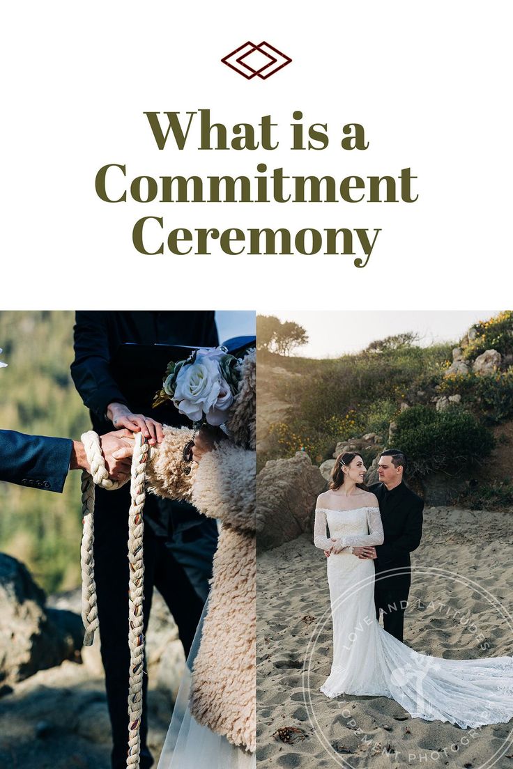 a wedding photo with the words, what is a comment ceremony? and an image of a bride and groom