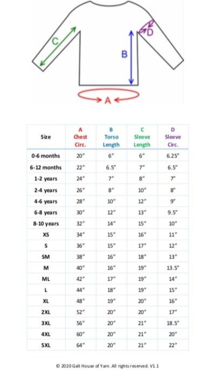 the size chart for a long - sleeved t - shirt, with measurements and measurements