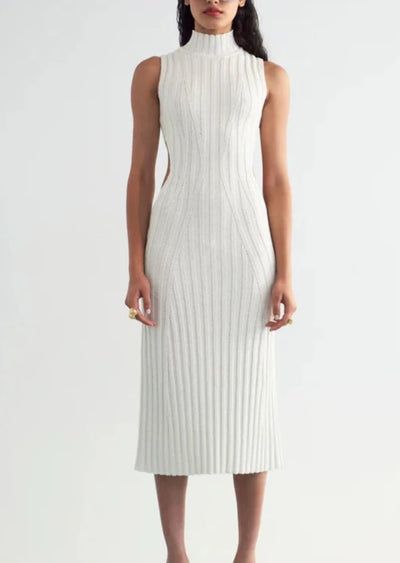 White Mock Neck, Monkey Mind, Knit Gown, Mock Neck Dress, Ribbed Knit Dress, 2024 Trends, Cult Gaia, Ribbed Dresses, Looks Chic