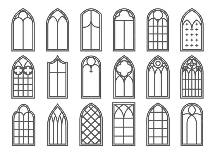 the different types and sizes of windows in an old church, vintage line drawing or engraving