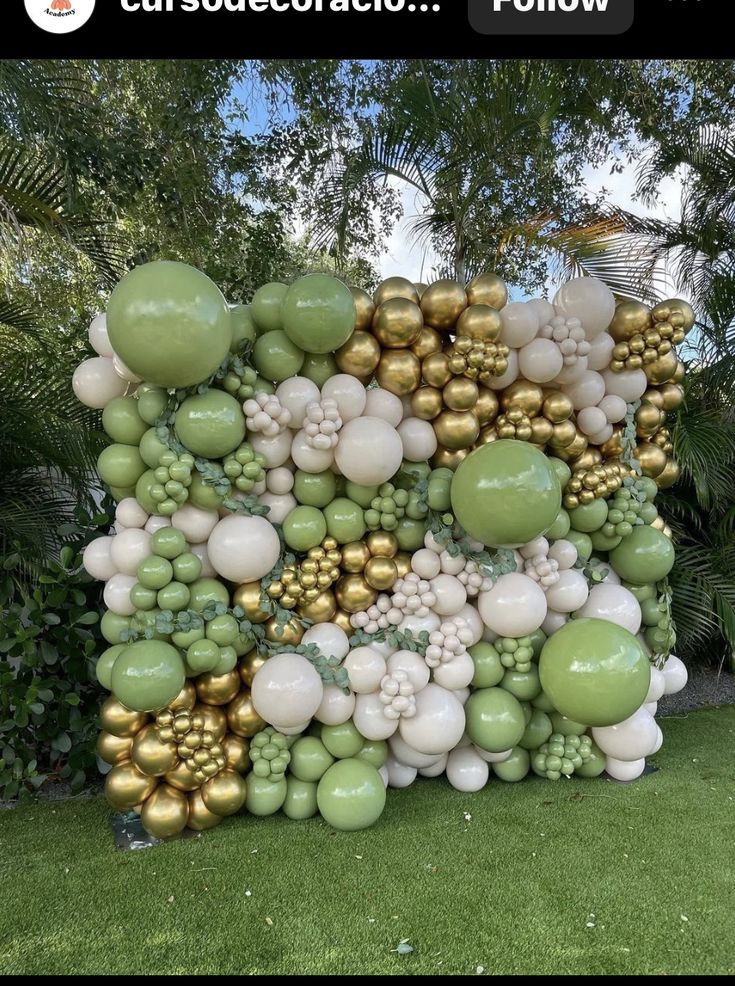 a bunch of balloons that are in the grass