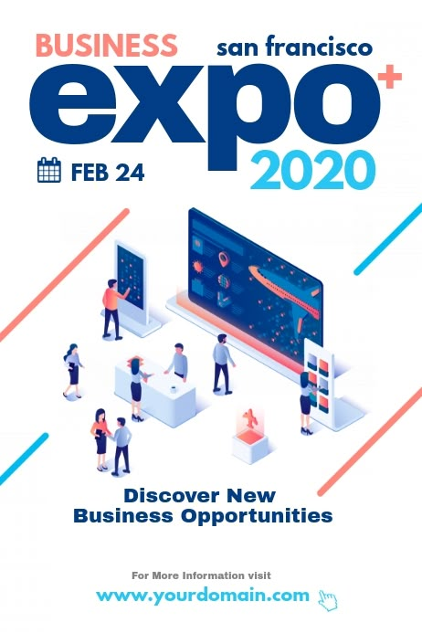 an expo poster with people standing in front of it and the words business expo 2020