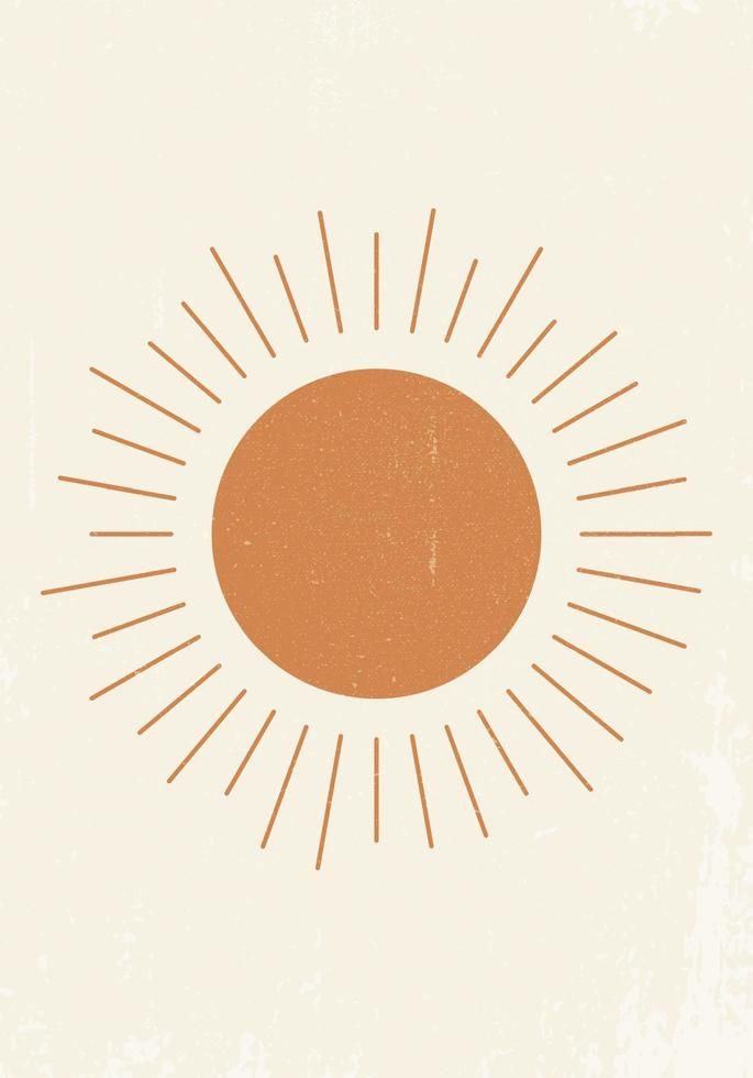 an orange sun with rays coming out of it on a white background, in the middle of a brown circle