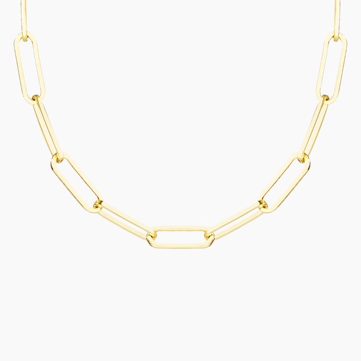 Lola Paperclip 16 in. Chain Necklace (Large) - 14K Yellow Gold. Highly versatile, this stylish statement piece is made to pair with any (or all) of our trendsetting charms, is easily matched with other necklaces in a chic stack, or can be worn on its own for a bold, edgy look. Chic Yellow Gold Paperclip Chain Necklace, Everyday Luxury Yellow Gold Paperclip Chain Necklace, Yellow Gold Paperclip Chain Brass Necklace, Gold-tone 14k Gold Necklace With Paperclip Chain, Luxury Gold-tone Paperclip Chain Necklace, Brilliant Earth, Diamonds And Gold, Edgy Look, Lab Diamonds