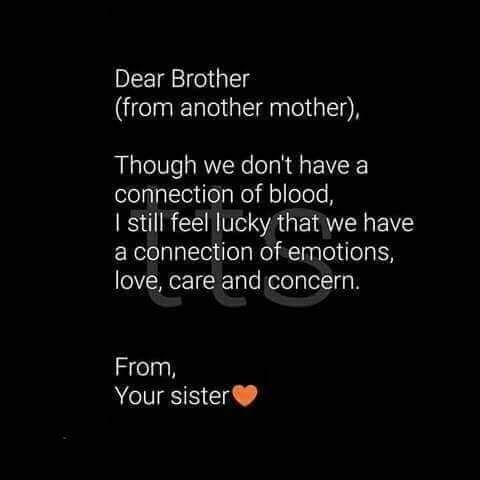 the poem dear brother from another mother, though we don't have a connection of blood, i still feel lucky that we have a connection of emotions, love, care and concern