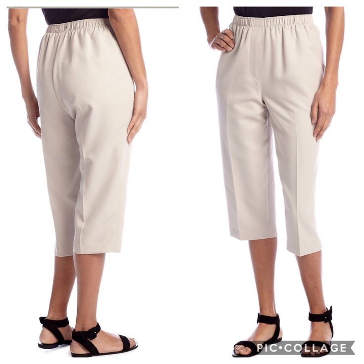 Women’s Kim Rogers Beige Comfort Waist Pull-On Capri Pants 8 Petite Sits At Waist. Easy Pull-On Style Comfortable Elastic Waistband New With Tags Casual Beige Knee-length Pants, Beige Knee-length Bottoms For Day Out, Elegant Knee-length Spring Shorts, Summer Workwear Capris With Elastic Waistband, Spring Short Pull-on Pants, Beige Stretchy Knee-length Bottoms, Spring Capris With Pockets, Beige Knee-length Shorts For Spring, Spring Short Length Capris With Pockets