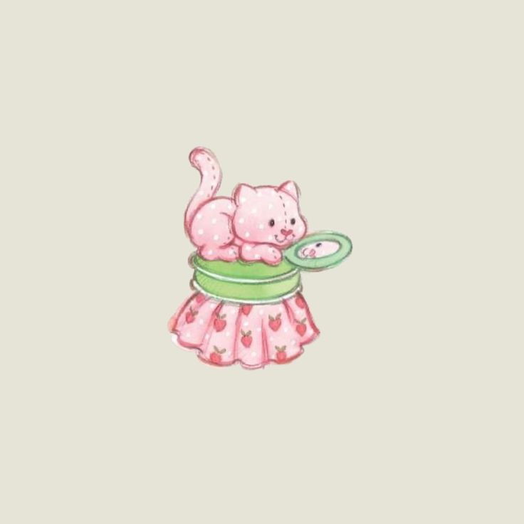 a drawing of a cat in a potty with a bowl on it's side