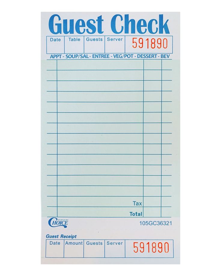 a printable guest check is shown on a white background