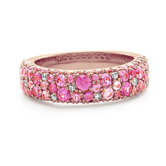 Mosaic Pink Sapphire & Diamond Ring (4mm) | Shane Co. Luxury Pink Diamond Ring With Single Cut Diamonds, Pink Multi-stone Sapphire Diamond Ring, Pink Multi-stone Sapphire Ring With Diamond, Pink Sapphire Multi-stone Ring With Diamond, Pink Multi-stone Sapphire Ring In Fine Jewelry Style, Pink Multi-stone Sapphire Ring, Fine Jewelry, Pink Multi-stone Sapphire Ring, Luxury Pink Multi-stone Sapphire Ring, Luxury Pink Multi-stone Ruby Ring