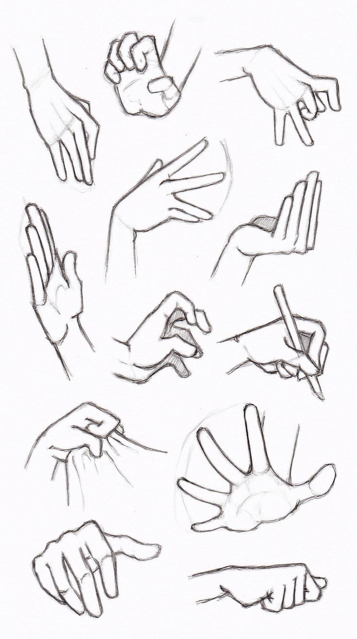 hand gestures drawn in pencil on white paper