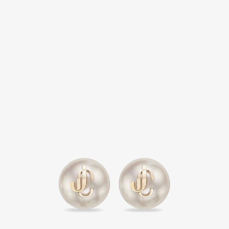 Gold-Finish Metal JC Pearl Stud Earrings | JC Pearl Studs | Jewellery Collection | JIMMY CHOO UK Designer Wedding Shoes, Designers Jewelry Collection, Star Necklace Gold, Monogram Jewelry, Pearl Leather, Stud Jewelry, Airport Fashion, Earring Sale, Accessories Jewelry Earrings