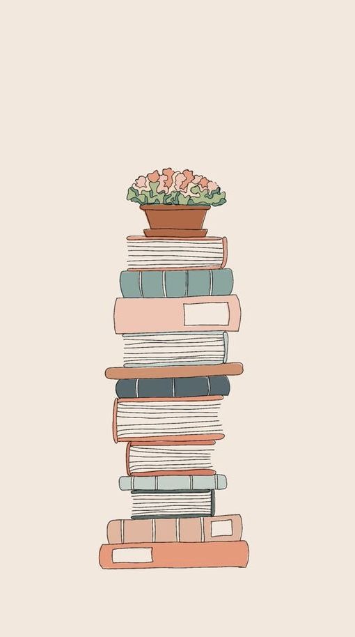 a stack of books with a flower pot on top