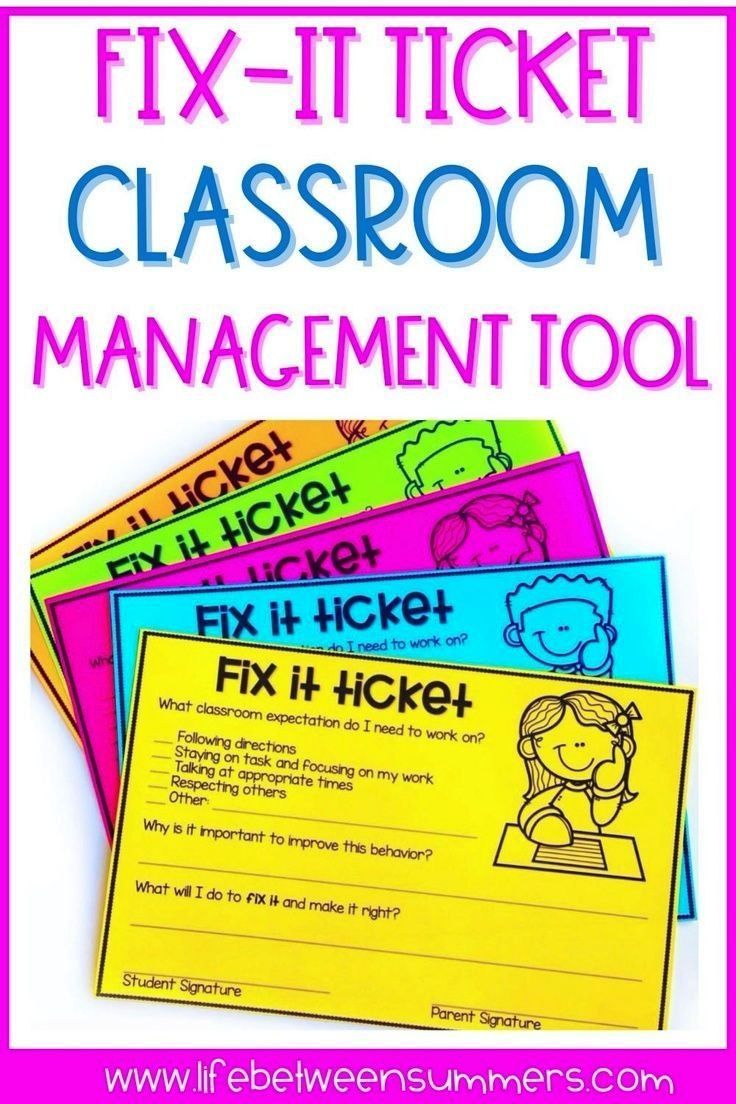 five classroom management cards with the text fix it ticket classroom management tool