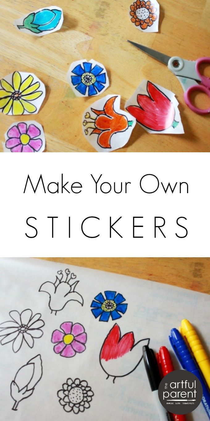 the words make your own stickers are shown on top of a table with crayons