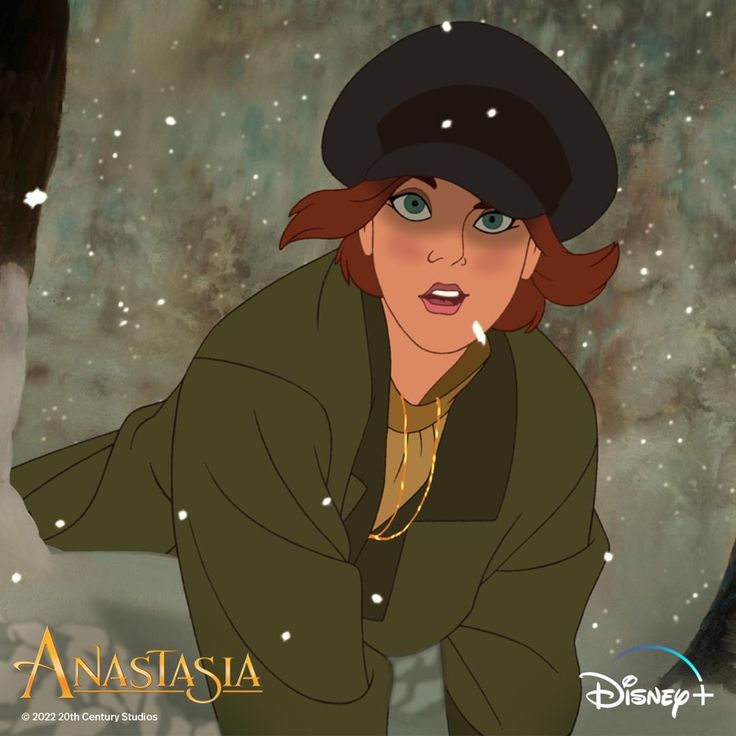 an animated image of a woman wearing a hat and coat with snow falling around her