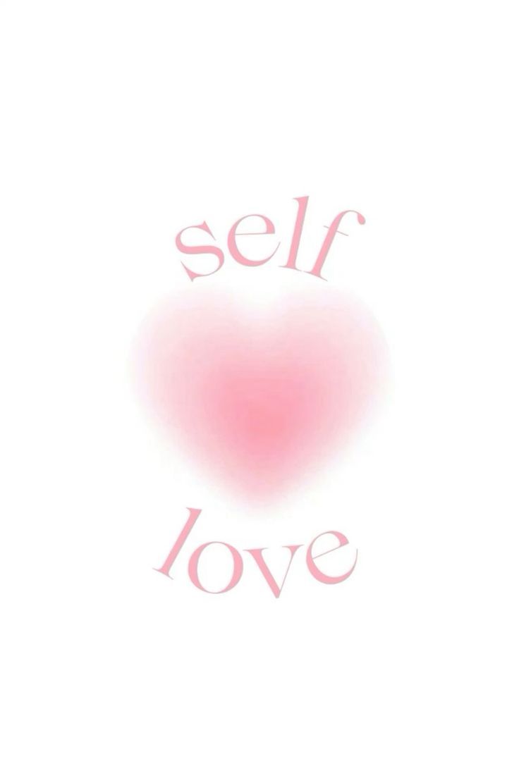 a pink heart with the words self love written in white ink on a white background