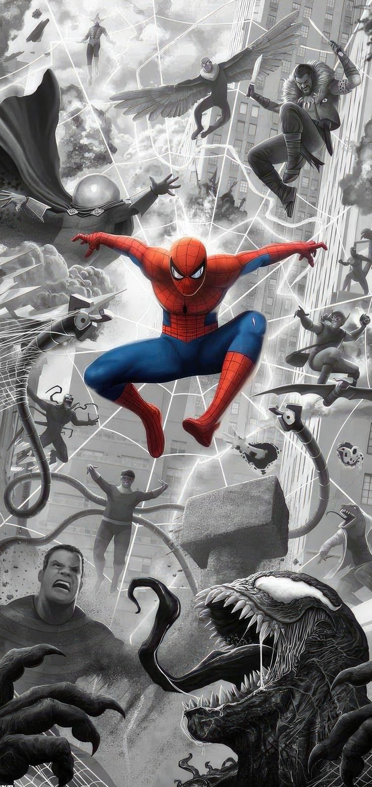 the amazing spider - man is flying through the air with his arms outstretched in front of him