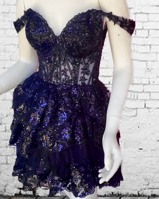 Navy Blue Short Homecoming Dress Aramex Delivery, Lace Homecoming Dresses, Lace Ruffle, Homecoming Dress, 12 Days, Blue Lace, Homecoming Dresses, Homecoming, Off The Shoulder