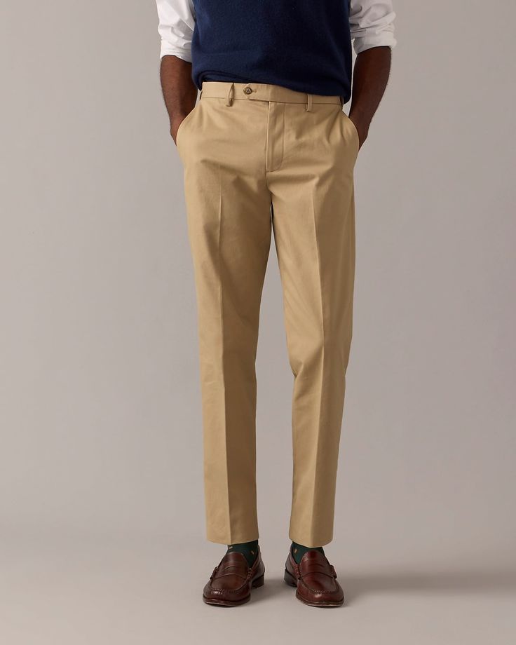 J.Crew: Bowery Dress Pant In Stretch Chino For Men Casual Cotton Chinos For Semi-formal Occasions, Fitted Chinos With Pockets For Semi-formal Occasions, Fitted Cotton Chinos For Semi-formal Occasions, Fitted Chinos For Semi-formal Occasions, Fitted Semi-formal Chinos With Pockets, Fitted Chino Cotton Twill Straight Leg Bottoms, Chino Cotton Twill Bottoms For Workwear, Chino Cotton Twill Workwear Bottoms, Relaxed Fit Straight Leg Chino Dress Pants