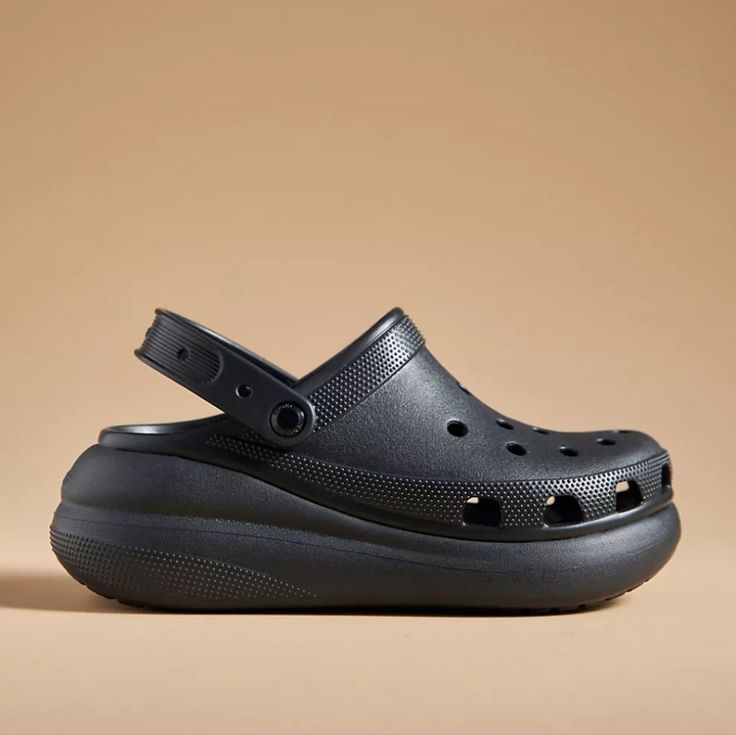 Nwt, From Anthropologie, Crocs Crush Clogs In Black. Bold Styling & Added Height -About 2" Eu 42 Women's 10.5 Mens 9 Sold Out Size! Black Synthetic Clogs With Cushioned Footbed, Black Synthetic Clogs With Textured Footbed, Black Fluffy Crocs, Mega Crush Clog Crocs, Crocs Crush, Crocs Crush Clog, Black Textured Footbed Slip-on Clogs, Functional Black Non-slip Clogs, Clog Crocs