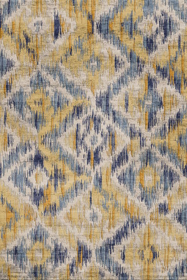 an area rug with blue, yellow and white colors