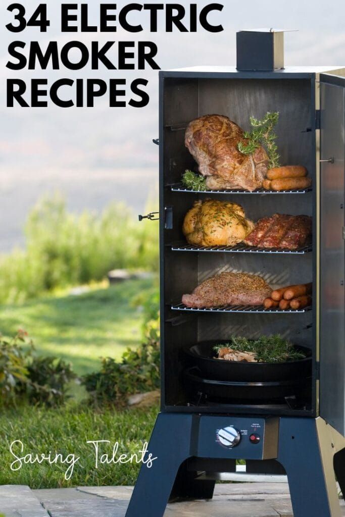 an outdoor smoker grill with the words, 34 electric smoker recipes on it