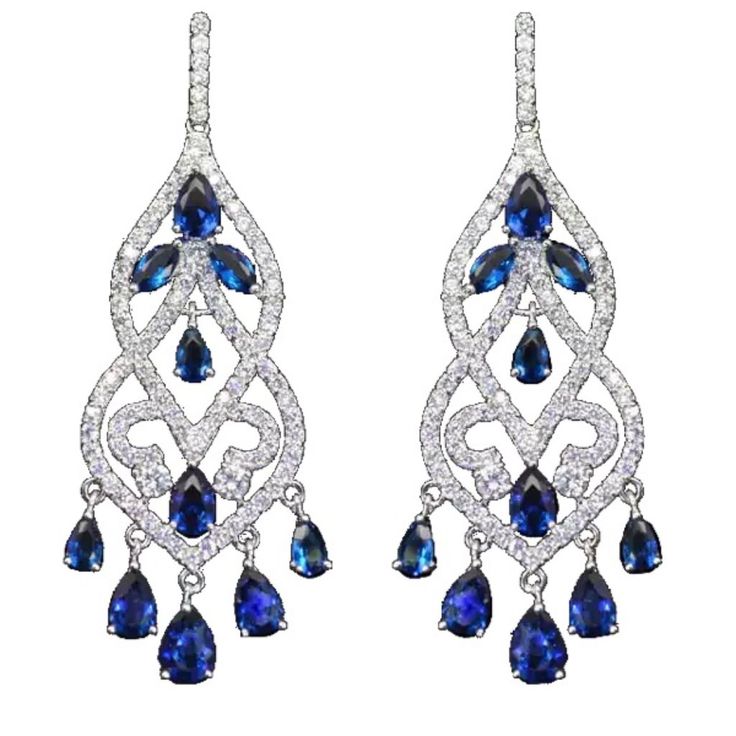 Madari Fashions - Sterling Silver Chandelier Lab Created Sapphire Earrings Are Made Of Surgical Steel And Sterling Silver Plating With Austrian Crystals Diamond-Like Perfect Cut Hearts And Arrow Effect Brilliant Cut Austrian Crystal With Cubic Zirconia Sterling Silver Chandelier Lab Created Sapphire Earrings Symbolizes Hope, Faith, Protection, Kindness, And Good Fortune. Beautiful Chandelier Earrings Is Embellished With Dazzling Austrian Crystal To Make It Truly Eye-Catching. Blue Teardrop Chandelier Earrings For Anniversary, Blue Dangle Chandelier Earrings For Anniversary, Blue Teardrop Chandelier Earrings For Formal Occasions, Formal Blue Teardrop Chandelier Earrings, Elegant Blue Chandelier Earrings For Celebration, Blue Elegant Earrings For Celebrations, Elegant Blue Chandelier Earrings For Party, Blue Dangle Chandelier Earrings For Celebration, Engraved Earrings