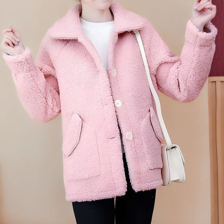 Pink Faux Fur Winter Jacket (Beautiful) Pink Solid Color Outerwear For Fall, Pink Solid Color Fall Outerwear, Pink Winter Outerwear With Pockets, Chic Pink Fur Coat For Spring, Chic Pink Spring Fur Coat, Pink Long Coat For Cold Weather, Long Sleeve Pink Outerwear For Fall, Pink Winter Outerwear With Faux Fur Lining, Casual Pink Outerwear With Faux Fur Lining