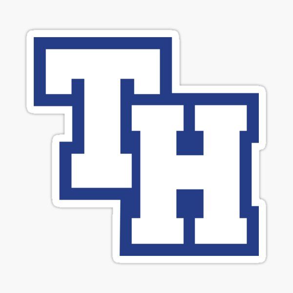 the letter h is made up of squares and pixels in blue on a white background