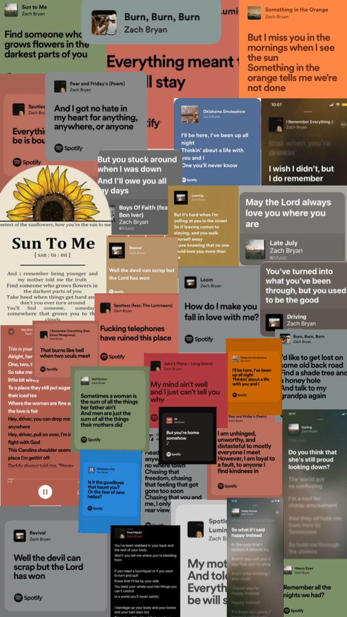 a bunch of different types of text and pictures on a wall with the words sun to me