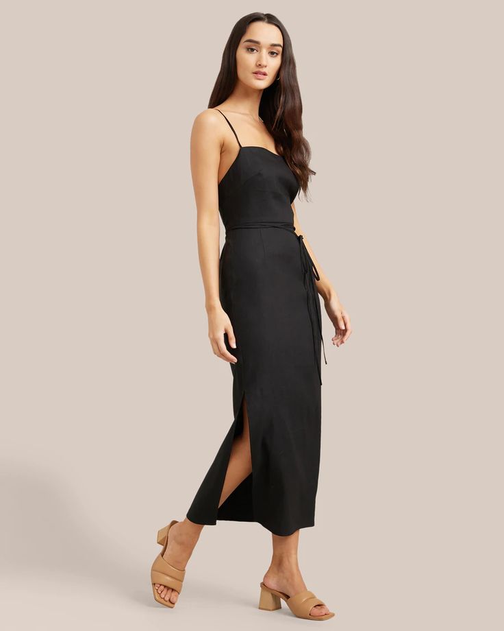 Yanelly Apron Lace-Up Stretch Linen Dress  |  Modern Citizen Daywear Midi Dress With Drawstring, Midi Length Dress With Drawstring For Daywear, Elegant Fitted Midi Dress With Drawstring, Fitted Sundress With Tie Fastening, Fitted Maxi Length Dress With Tie Fastening, Fitted Slip Dress With Tie Straps For Vacation, Spring Fitted Maxi Dress With Drawstring, Fitted Maxi Dress With Drawstring, Fitted Slip Dress With Tie Straps For Day Out