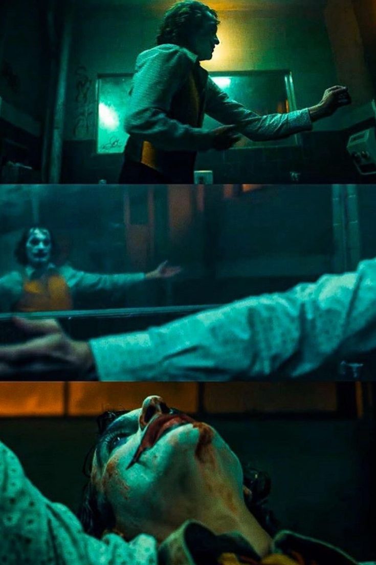 the dark knight movie scene is shown in three different frames, with one being held up by