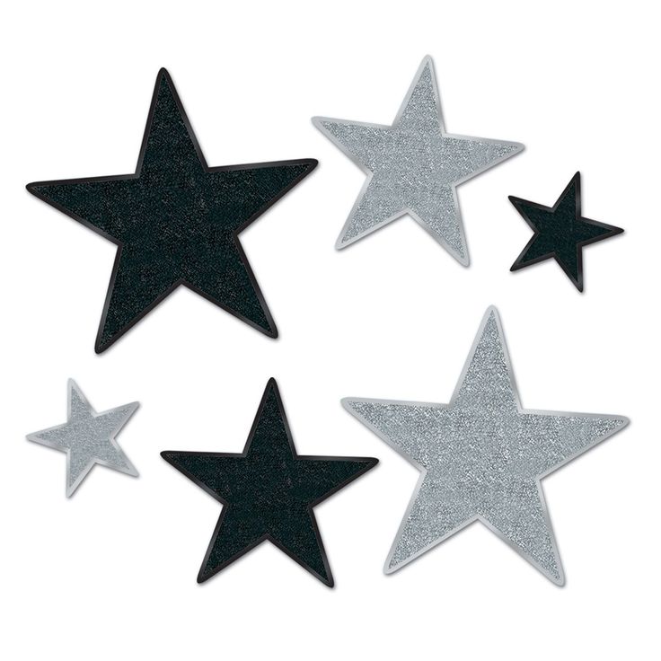 five black and white stars on a white background